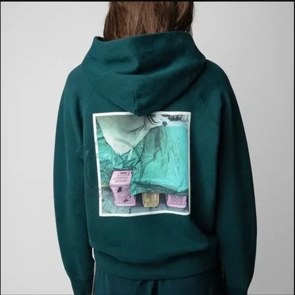 ZADIG & VOLTAIRE Green Rhinestone Hoodie - Picture 2 of 5